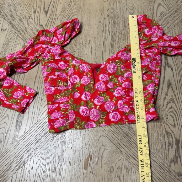 Zara Women's Medium Floral Rose Puff Long Sleeve Corset Crop Top Blouse - Picture 5 of 8